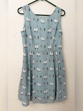 LA Soul - Light Blue Llama Print Dress - M